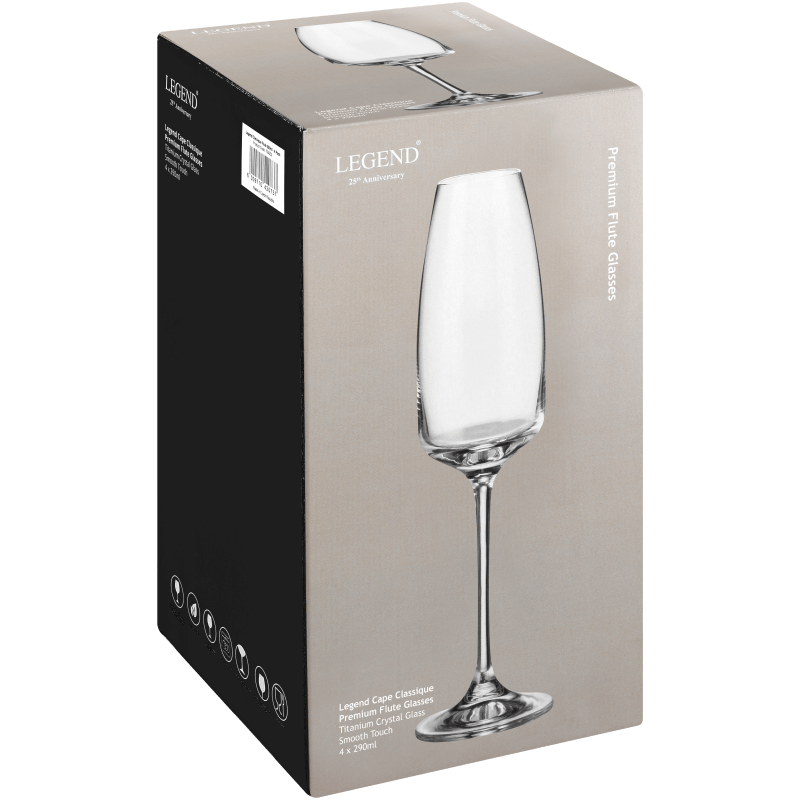 0096068 700002 - 6009710420737 - Legend Classique flute 290ml - 4 Pack Packaging Image.