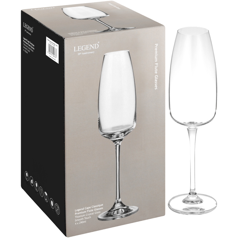 700002 - 6009710420737 - Legend Classique flute 290ml - 4 Pack Product & Packaging Image.