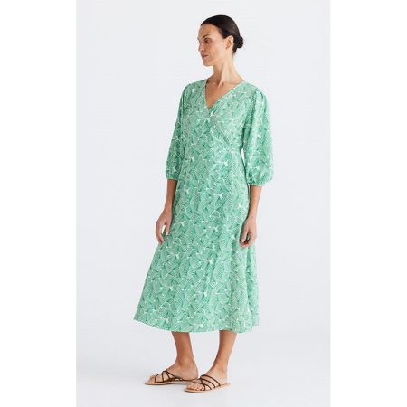 BRAVE+TRUE JESSICA EMERALD SHELLS WRAP DRESS